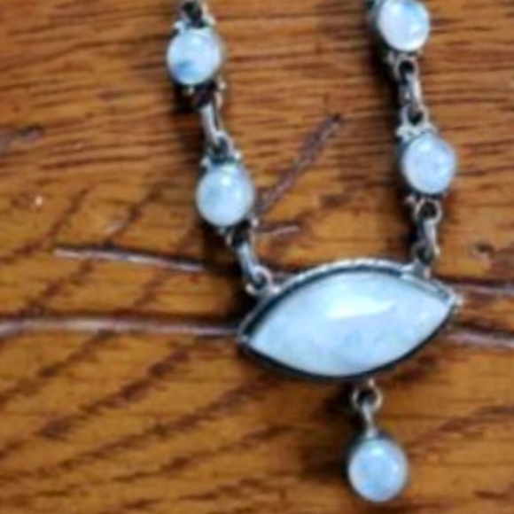 ◇ Vintage Sterling Silver Moonstone Pendant Drop Necklace ◇ - Picture 7 of 7